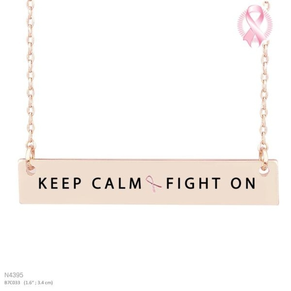 "KEEP CALM FIGHT ON" MESSAGE NECKLACE ROSE GOLD